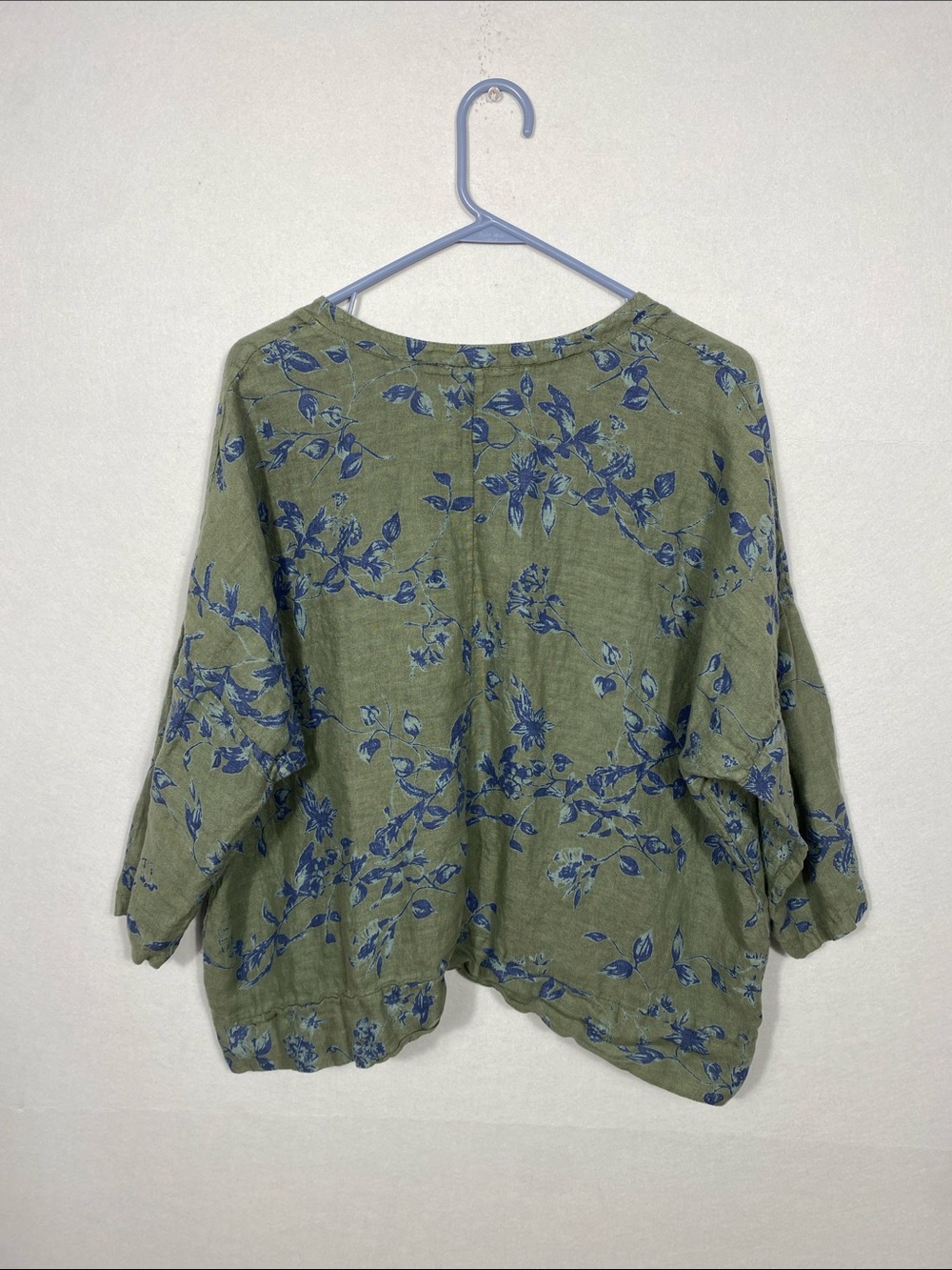 Liabella 100% Linen Made in Italy Sage Green & blue Floral Button-Neck Tunic Top - Picture 8 of 10